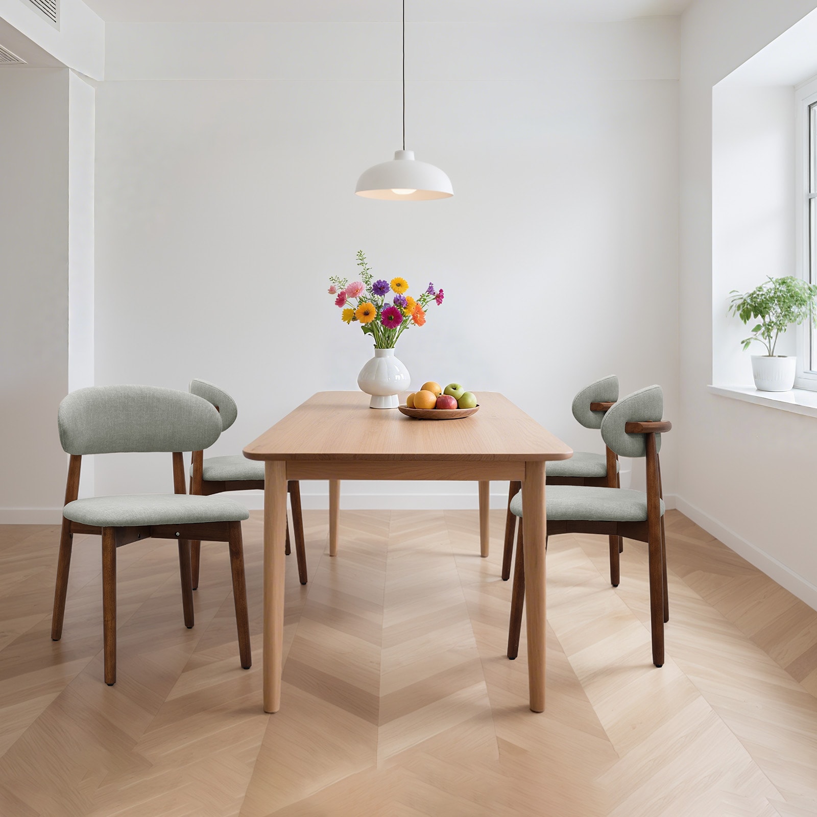 Laurel Green Flannelette Upholstered Dining Chair With Walnut Solid Wood Legs, Armless Chair Set Of 4 For Kitchen, Restaurant, Living, Meeting Room_maomaolike.com